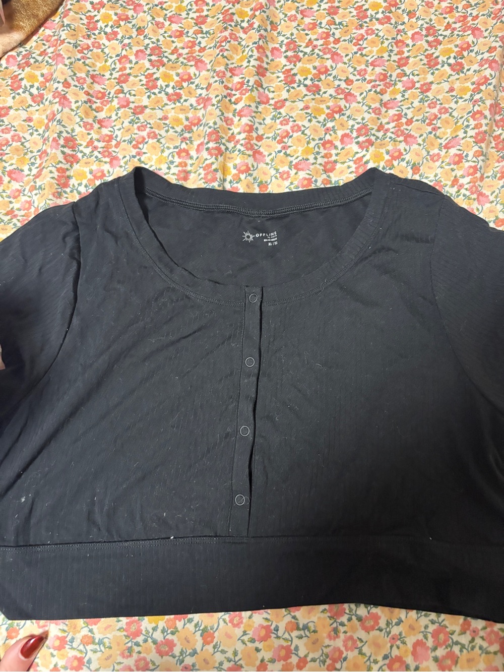 Aerie Black Short-Sleeve Crop Top